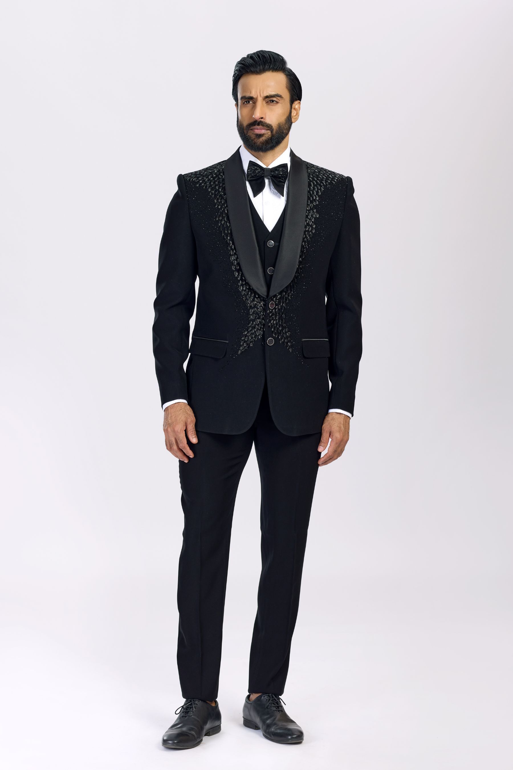 BLACK BLAZER WITH INTRICATE WORK